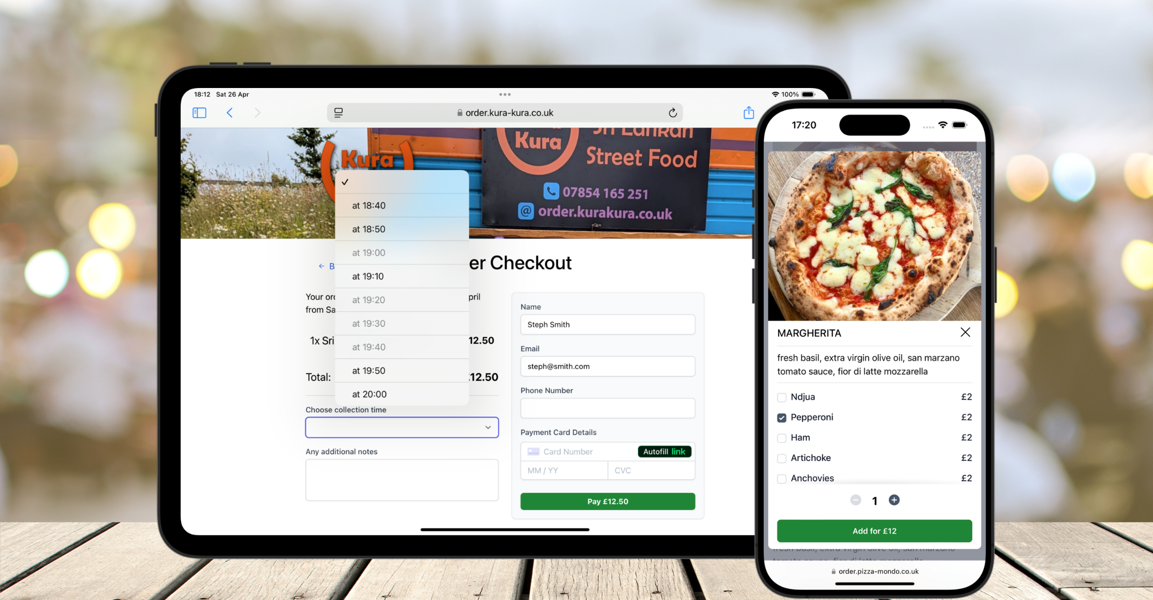 screenshot of customer order page